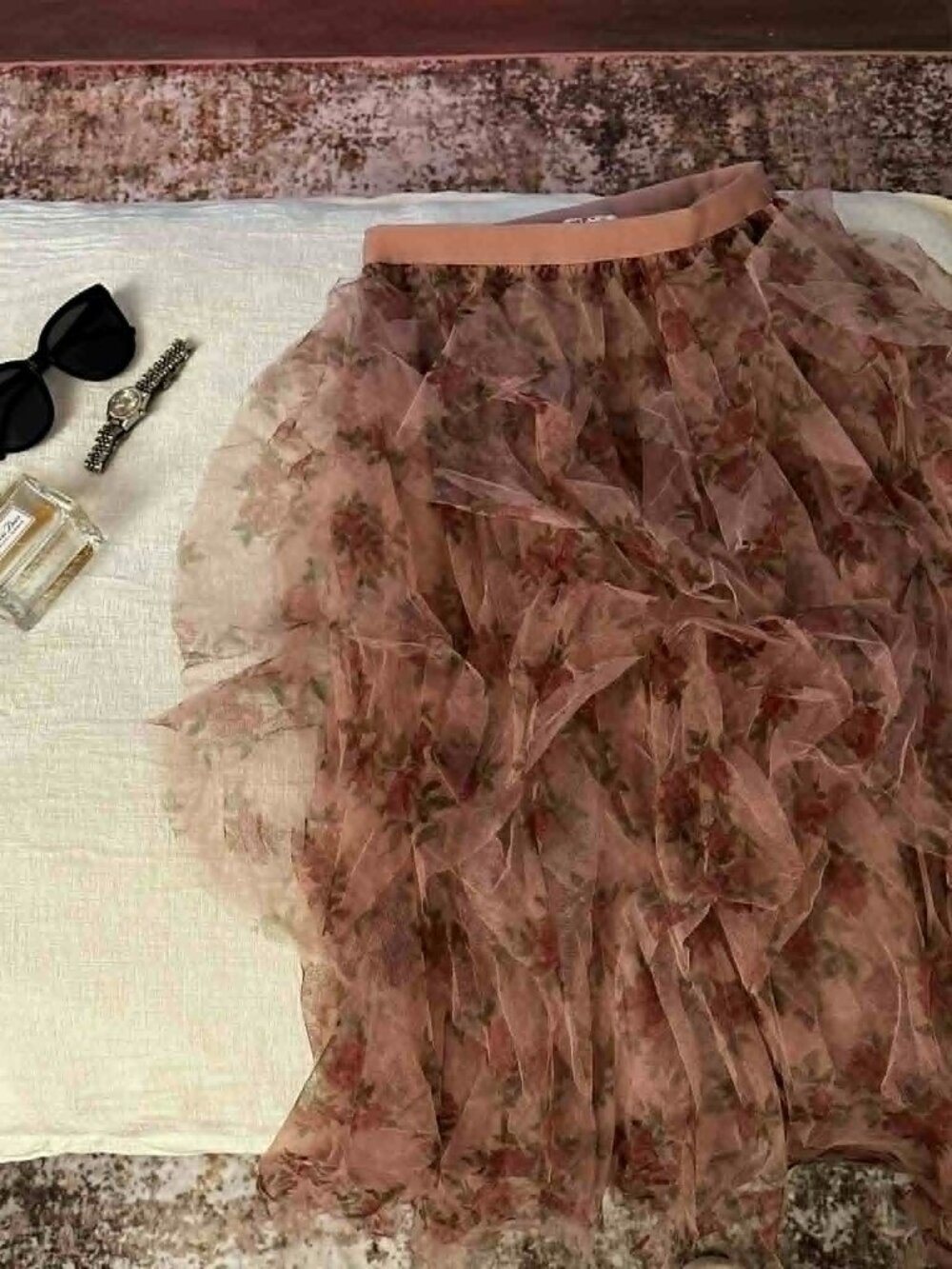 pink floral long skirt - Picture 1 of 2